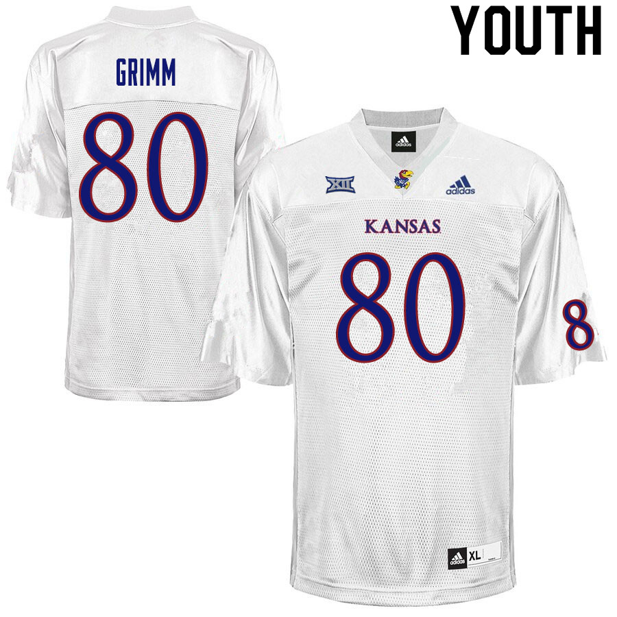 Youth #80 Luke Grimm Kansas Jayhawks College Football Jerseys Sale-White